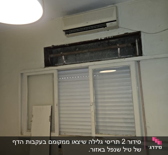 תריסים סגורים מתחת למזגן על קיר פנימי